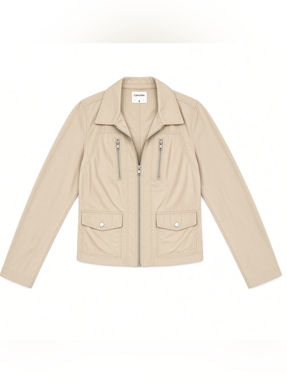 Calvin Klein Women's Light Beige Zip-Up Utility Jacket
